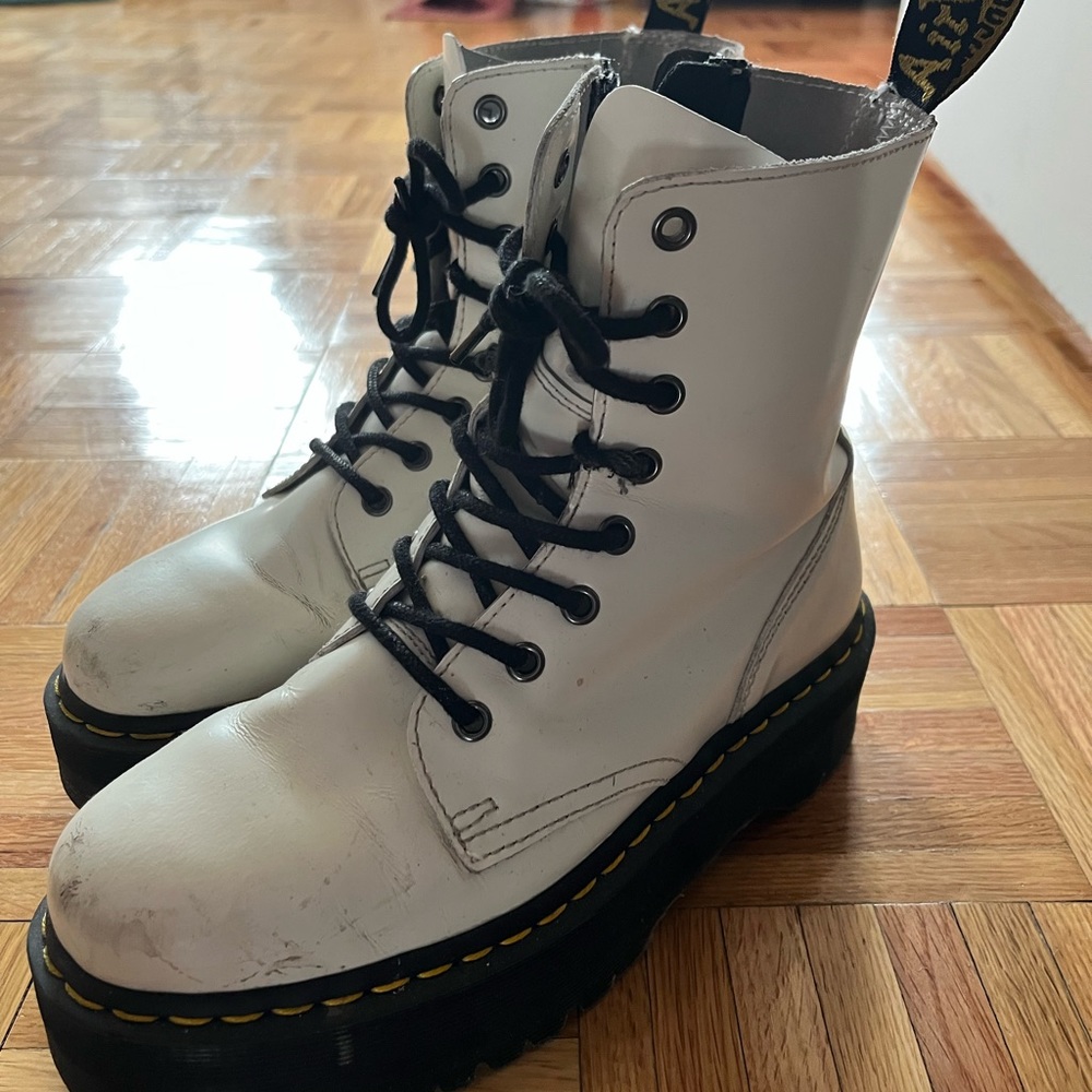 White Dr. Martens JADON BOOT SMOOTH LEATHER PLATFORMS